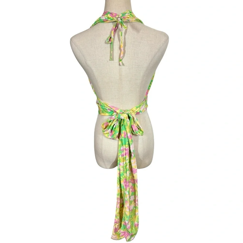 With Jean Rendezvous Floral Halter Wrap Top in Honeysuckle - Picture 10 of 16